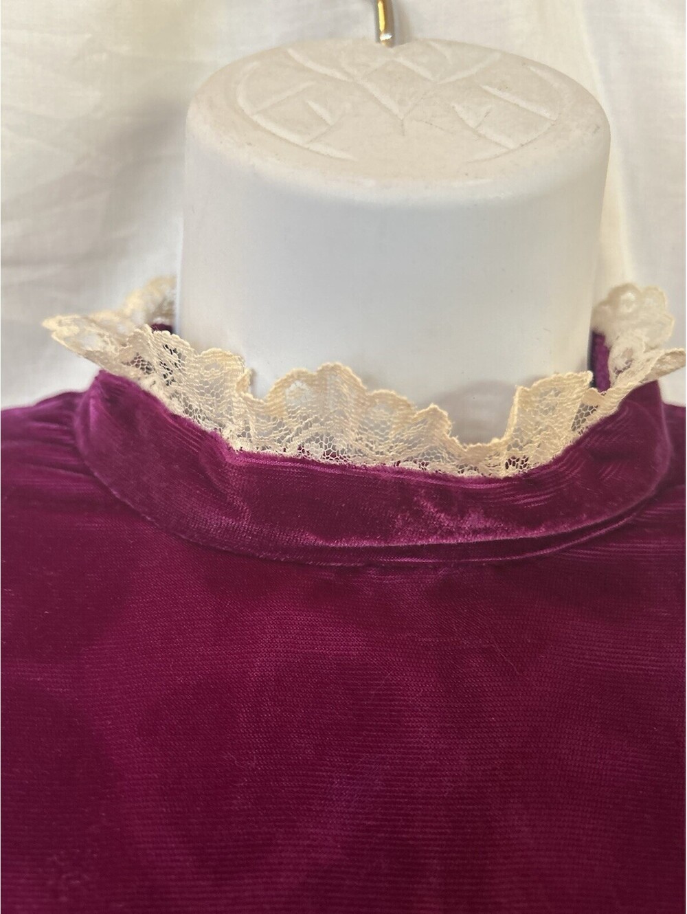 VTG 70s Handmade Prairie Victorian Gunne Cottage Lace Velvet Party Dress SZ M/L - Picture 2 of 8